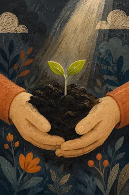 Evergreen Seedling Sprouting in Caring Hands