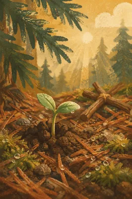Evergreen Seedling Sprouting in Morning Light