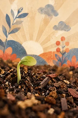 Tiny Seedling Sprouting in Morning Soil