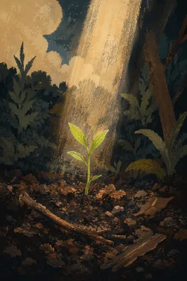 Evergreen Seedling Rising from Forest Soil