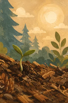 Evergreen Seedling Emerging in Morning Light