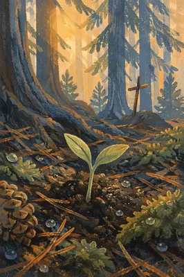 Evergreen Seedling Sprouting in Morning Hope