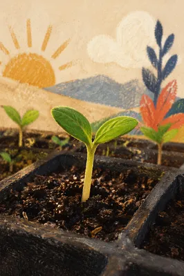 Seedling Emerging from Soil in Morning Light