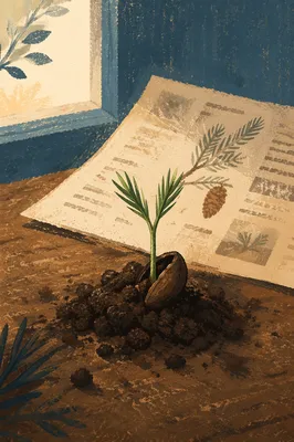 Evergreen Seedling Sprouting in Moist Soil