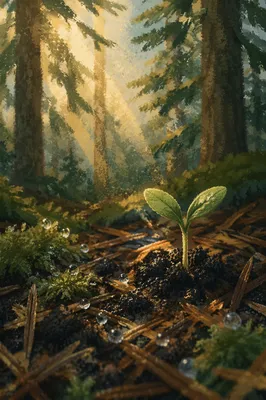 Evergreen Seedling Sprouting in Morning Light