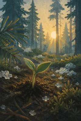 Hopeful Seedling Emerging in Evergreen Forest