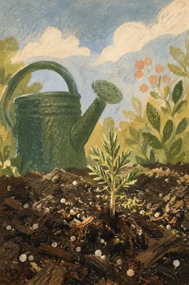 Evergreen Seedling Emerging from Rich Soil