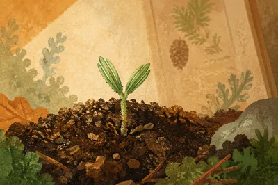Evergreen Seedling Emerging in Morning Light