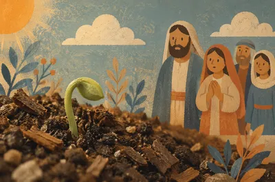 Tiny Seedling Emerging in Morning Soil