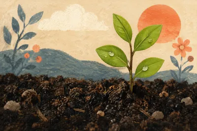 Evergreen Seedling Rising from Dark Soil