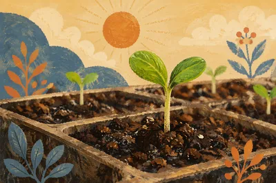 Seedling Emerging from Soil in Morning Light