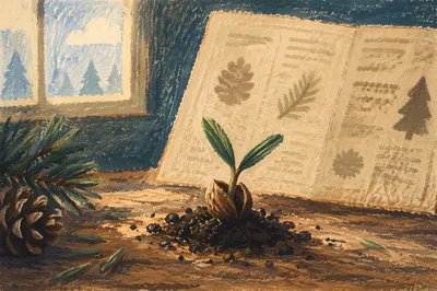 Evergreen Seedling Sprouting in Gentle Light