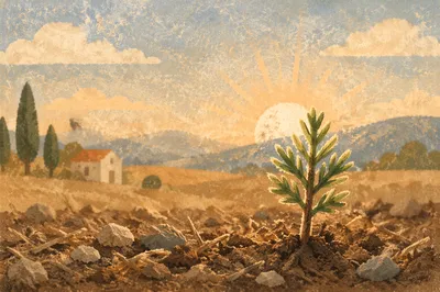 Evergreen Seedling Sprouting in Morning Light