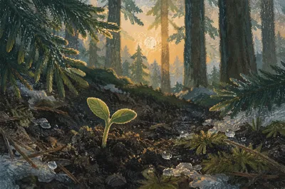New Life Seedling in Evergreen Forest
