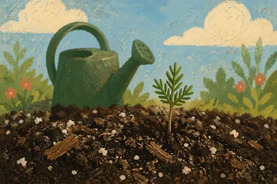 Evergreen Seedling Sprouting in Sunlit Soil