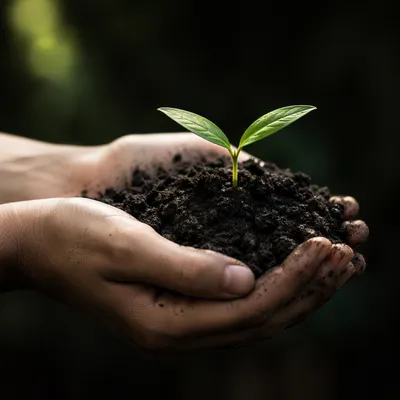 Evergreen Seedling Held in Caring Hands