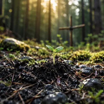 Seedling Sprouting in Evergreen Forest Hope
