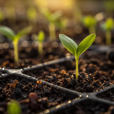 Hopeful Seedling Emerging from Dark Soil