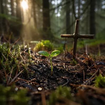 Seedling Sprouting in Evergreen Forest Hope