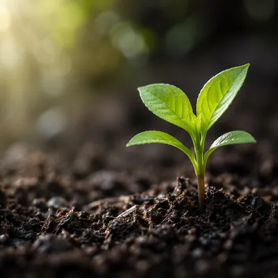 Evergreen Seedling Sprouting in Morning Light