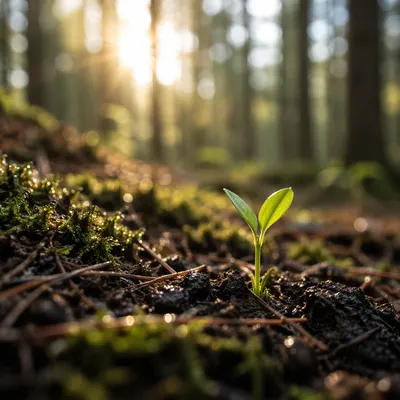 Seedling Sprouting in Evergreen Forest Soil