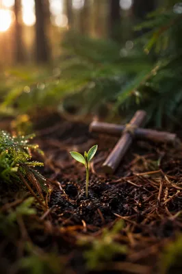 Seedling Sprouting on Evergreen Forest Floor