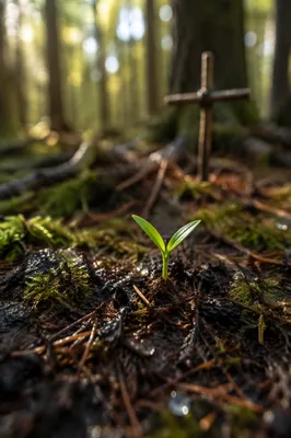 Seedling Sprouting in Evergreen Forest Hope