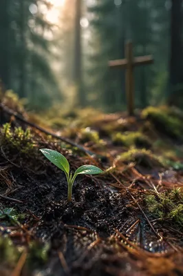 Seedling Sprouting in Evergreen Forest Dawn