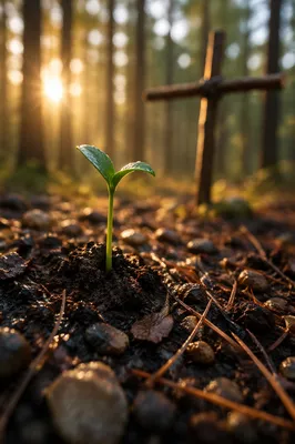 Seedling Sprouting in Evergreen Dawn Light