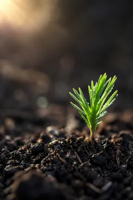 Evergreen Seedling Sprouting in Morning Light