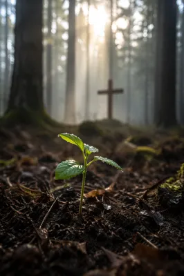 Evergreen Forest Seedling with Distant Cross