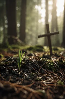 New Life Sprout on Evergreen Forest Floor