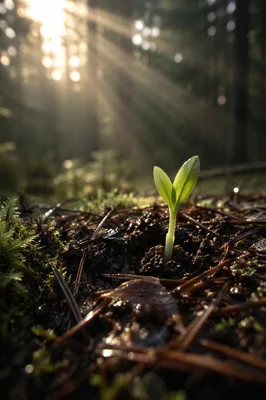 Hopeful Seedling Sprouting on Evergreen Forest Floor