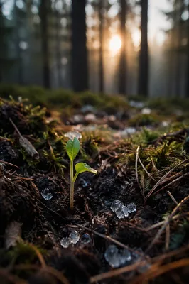 Seedling Emerging in Evergreen Forest Light