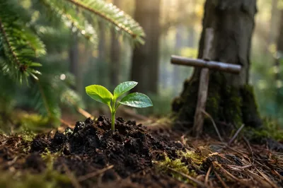 Sprouting Seed of Faith in Evergreen Forest