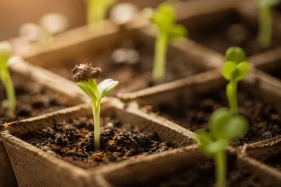 Seedling Emerging from Soil in Warm Light