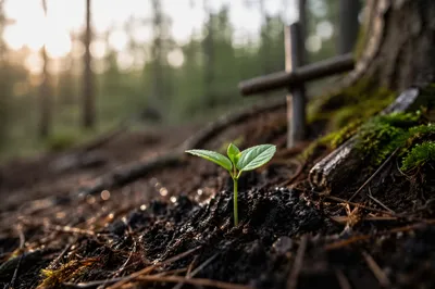 Seedling Sprouting in Evergreen Forest Soil