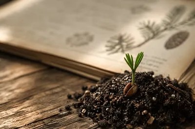 Evergreen Seedling Sprouting in Gentle Light
