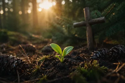 Seedling of Faith on Evergreen Forest Floor