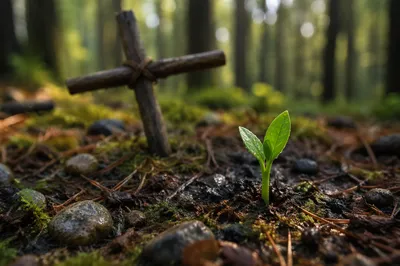 Sprouting Seed of Faith in Evergreen Forest