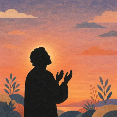 Praying Silhouette at Peaceful Sunset