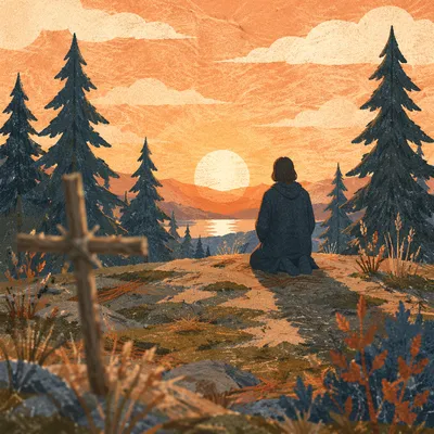 Silhouetted Prayer at Evergreen Sunset