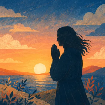 Praying Silhouette at Golden Sunset