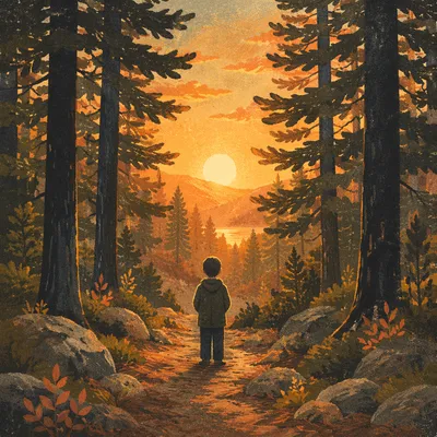 Silhouette Prayer on Evergreen Forest Path