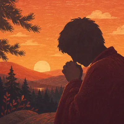 Praying Silhouette at Evergreen Sunset