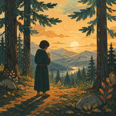 Silhouette Praying by Evergreen Sunset