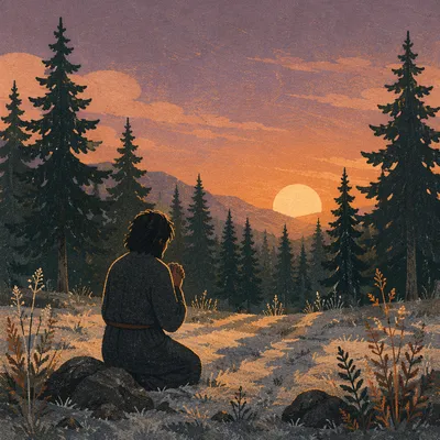 Silhouetted Prayer at Evergreen Sunset