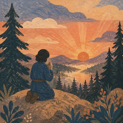 Silhouetted Prayer at Evergreen Sunset