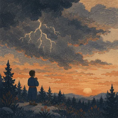 Silhouetted Prayer Beneath Stormy Sunset