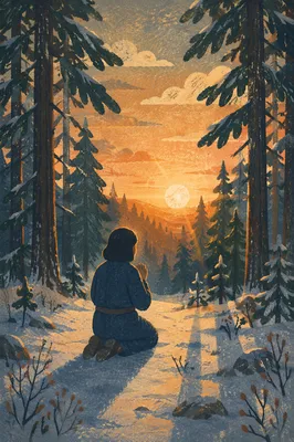 Silhouetted Prayer by Evergreen Sunset